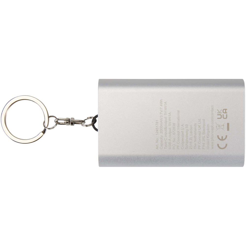 Arcturus 2000 mAh Powerbank aus recyceltem Aluminium mit Schlüsselanhänger