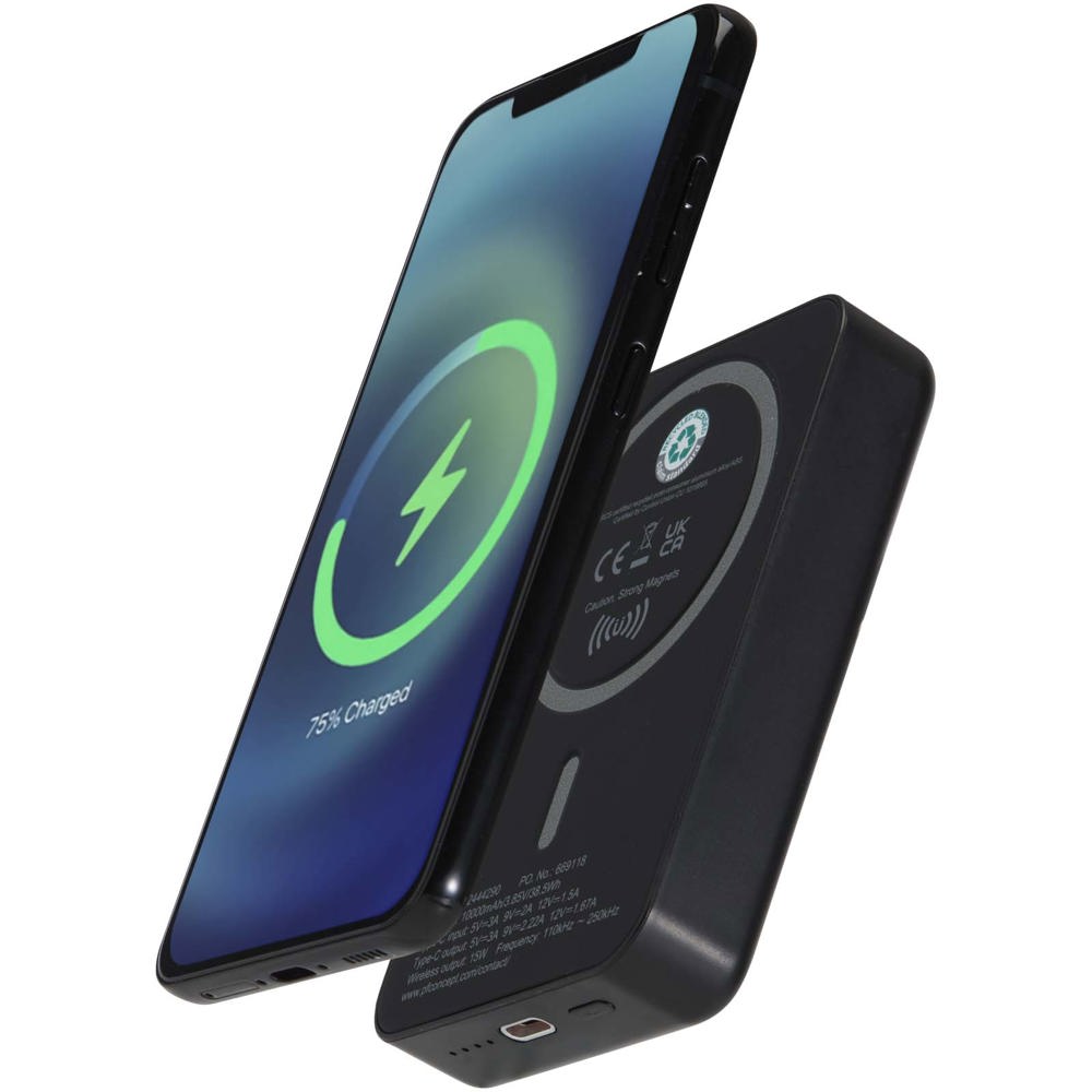 Acrab 15 W 10.000 mAh magnetische kabellose Powerbank mit 20 W PD aus recyceltem Kunststoff - Schwarz