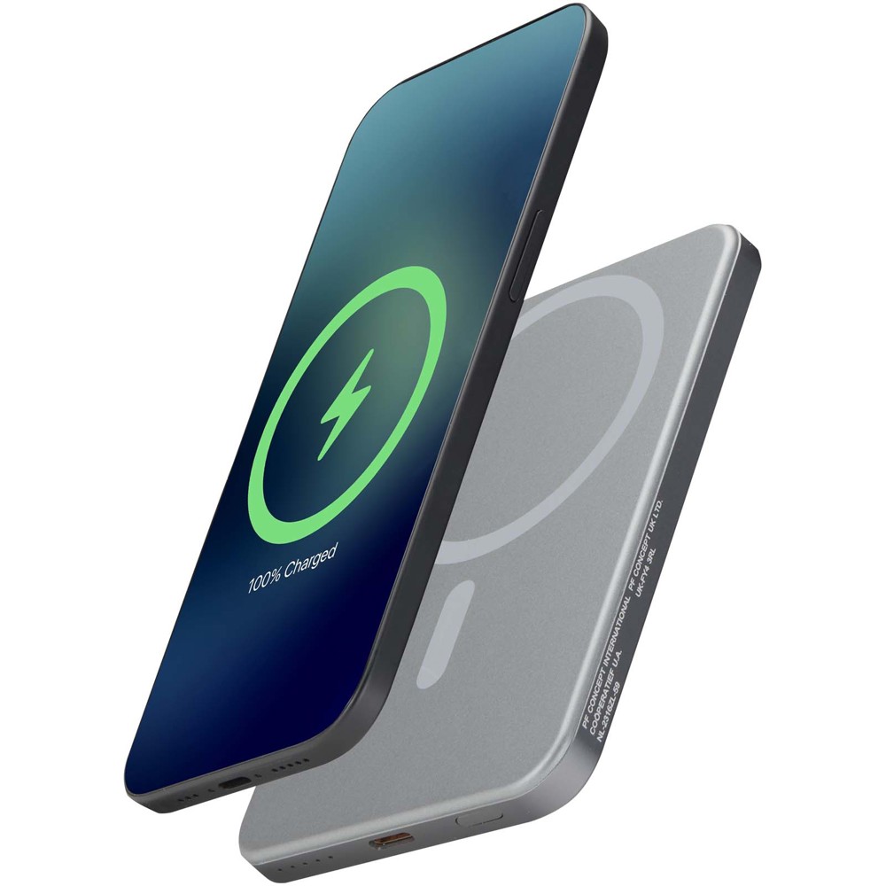 Avis 5000 mAh RCS Powerbank aus recyceltem Aluminium mit Magnetfunktion - gun metal