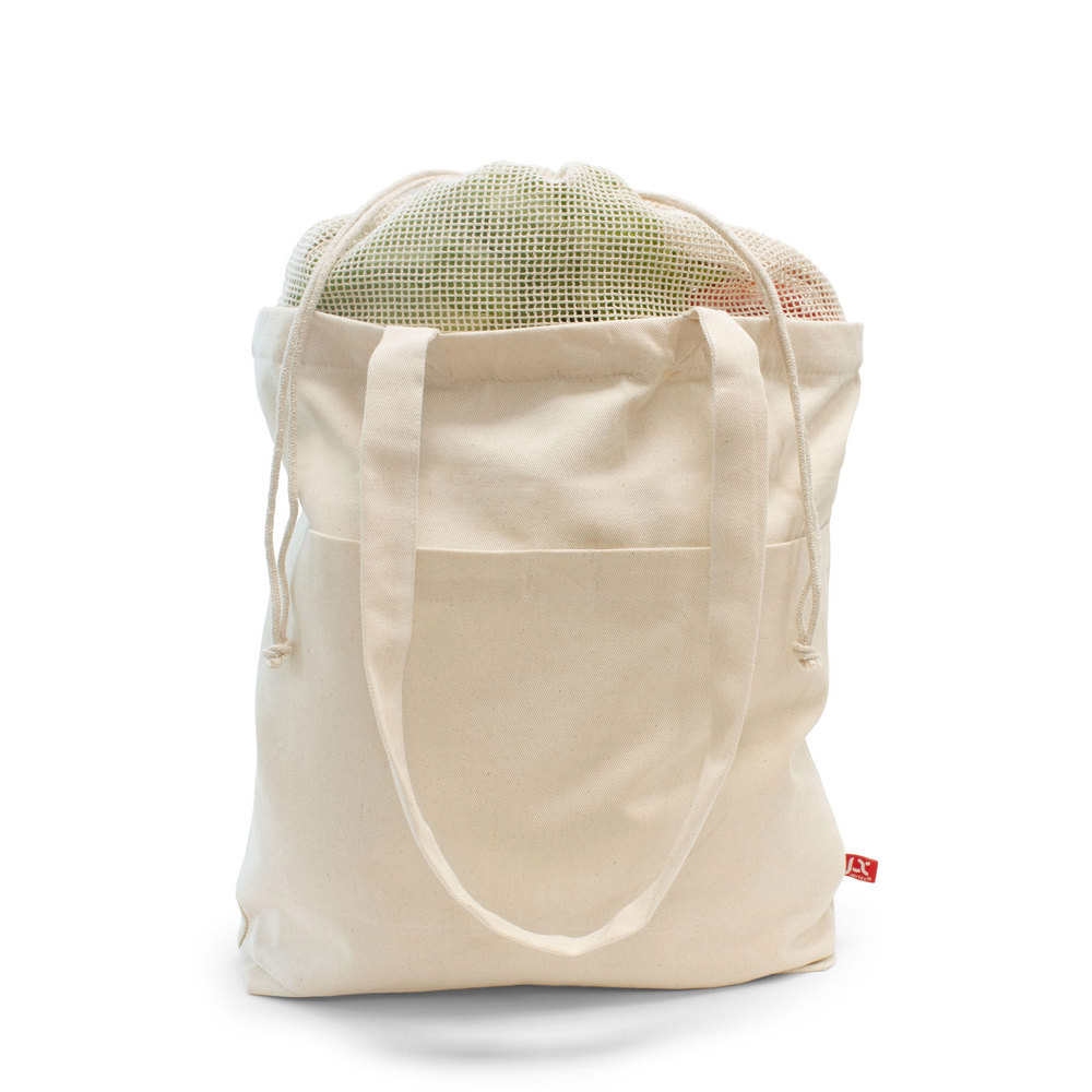 BRISBANE – Canvas-Tasche mit Netz-Einsatz, Kordelzug und langen Henkeln