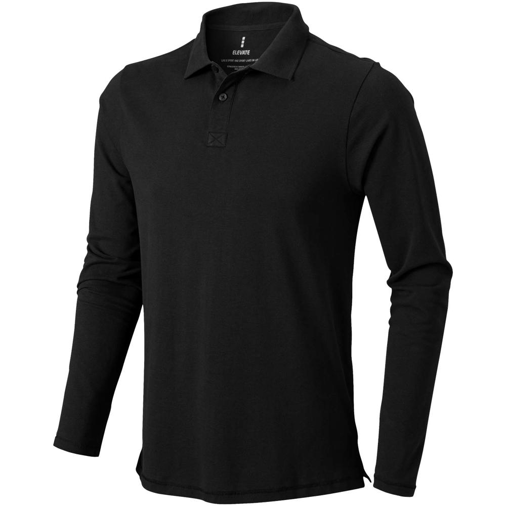 Calgary 180 g/m² Langarm Poloshirt für Herren - Schwarz